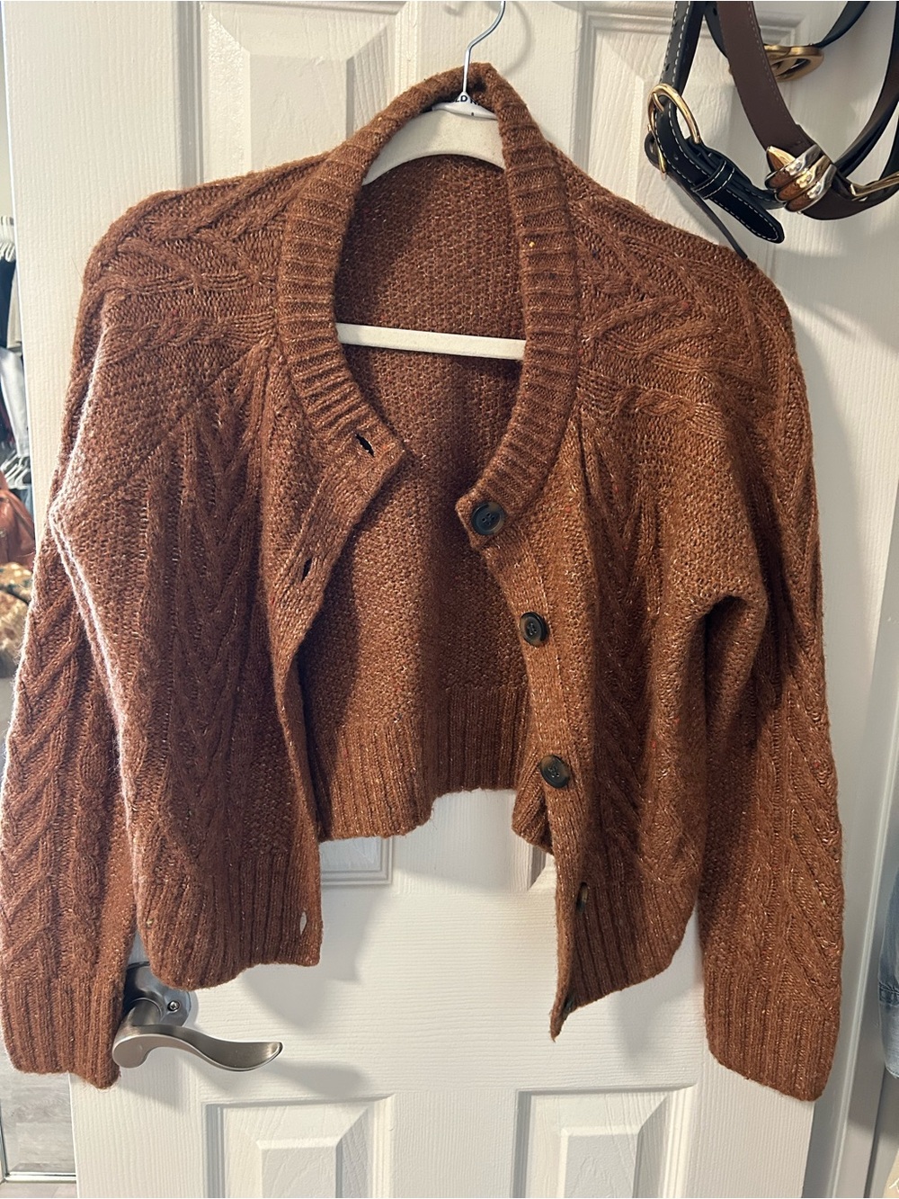 Old Navy Rust Brown Cable Crop Button-Front Cardigan